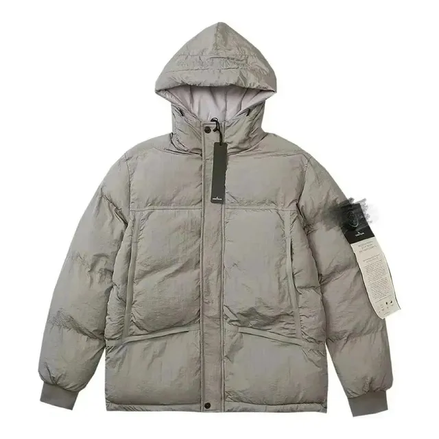 Stone Island Hooded Puffer Jacket Crinkled Nylon
