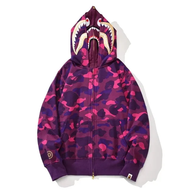 BAPE Shark Hoodie Purple Pink Camo