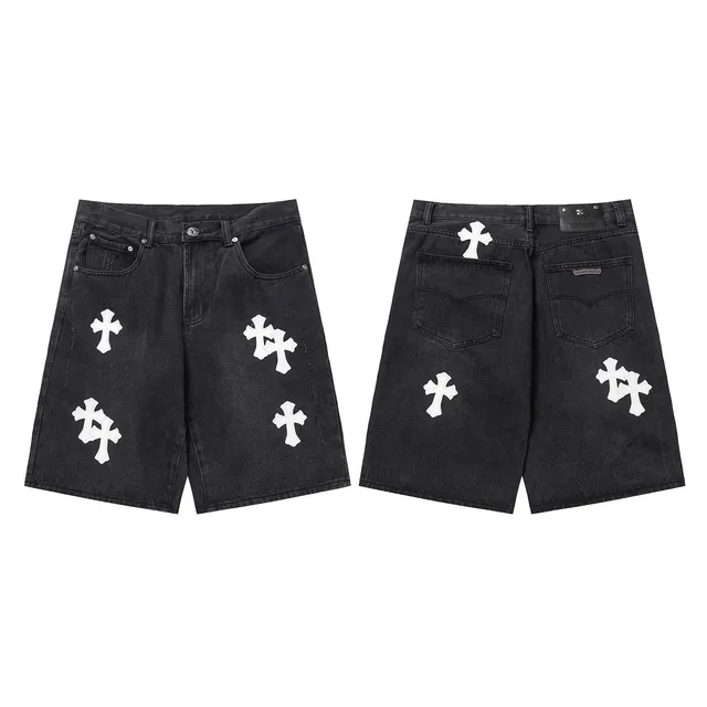 Chrome Hearts Cross Patch Denim Shorts White Cross Appliqué