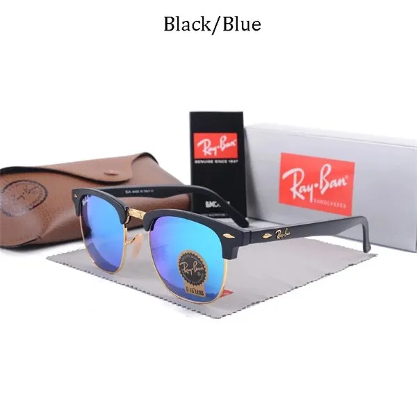 Ray-Ban Clubmaster Black Frame with Blue Mirror Lens