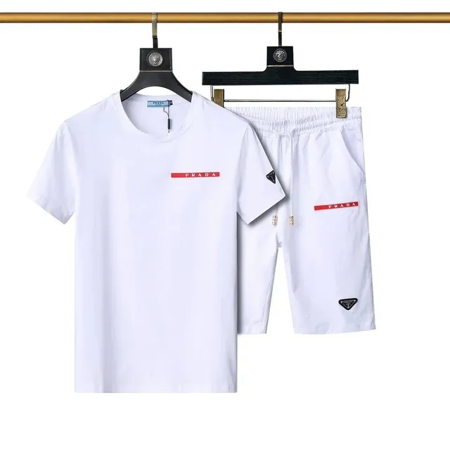 Prada T-Shirt and Shorts Set Red Logo Bar