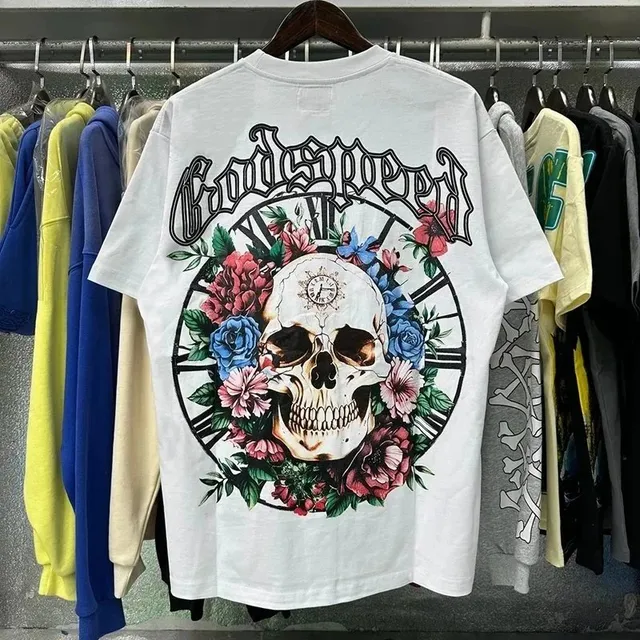 Godspeed Skull Floral Tee Clock Skull with Roses