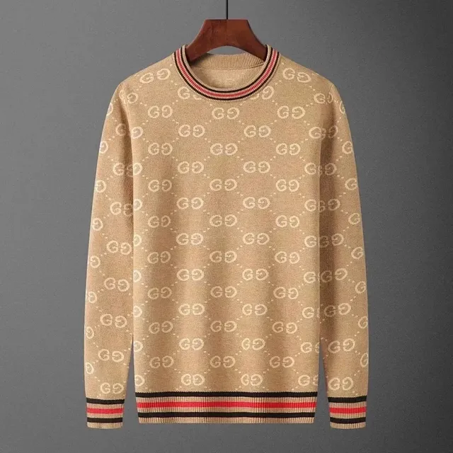 Gucci GG Logo Knit Sweater Beige with Web Trim