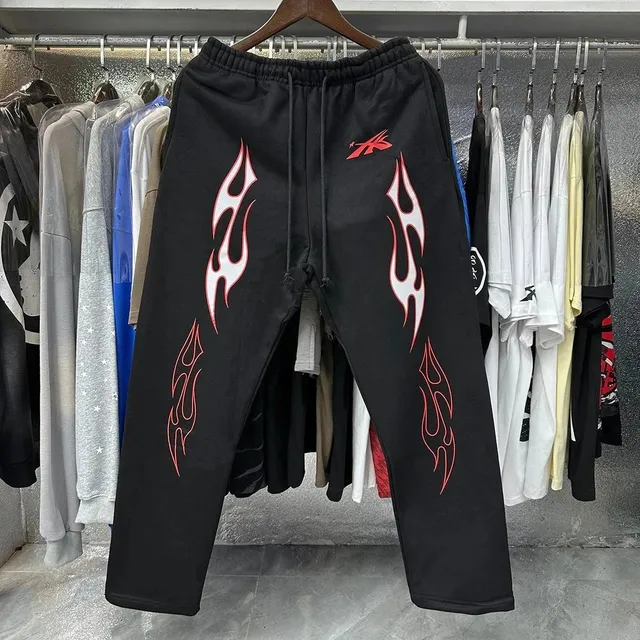 Sp5der Flame Print Sweatpants Flame Graphic