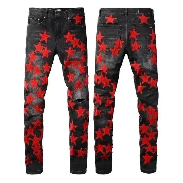 Corteiz Star Patch Jeans Red Star Embroidery