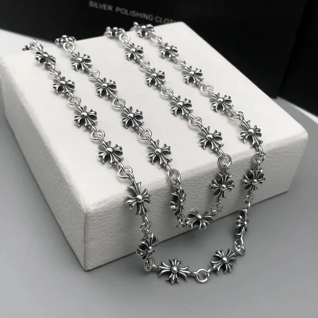 Chrome Hearts Cross Flower Chain Necklace Sterling Silver