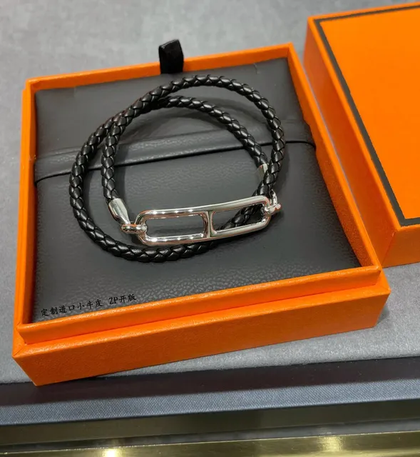 Hermès Chaine d'Ancre Bracelet Braided Leather with Palladium Hardware