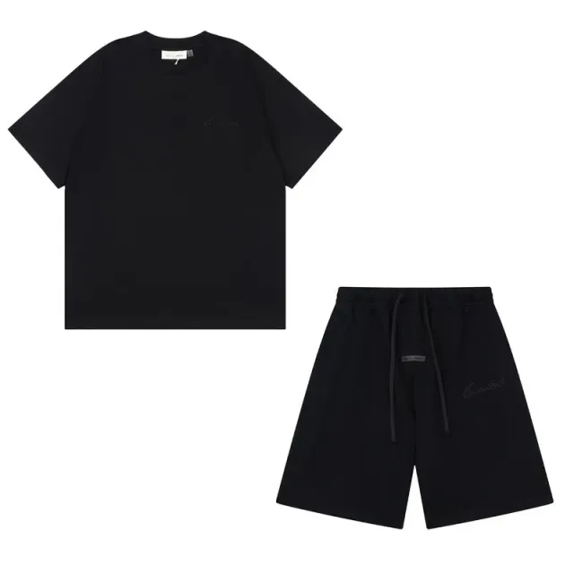 Fear of God Essentials Short Sleeve Tee & Shorts Set Black Embroidered Logo