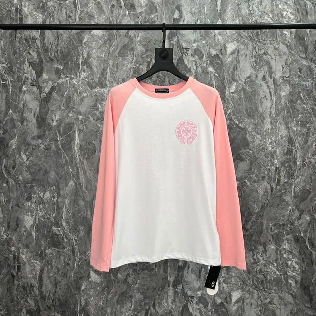 Chrome Hearts Raglan Long Sleeve Tee Pink and White