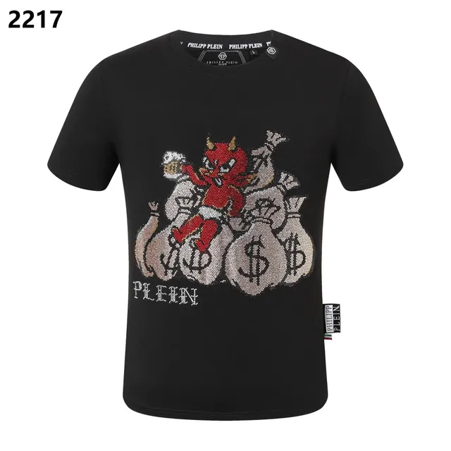 Philipp Plein Graphic T-Shirt Devil Money Bags Crystal Embroidery