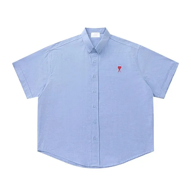 Amiri Short-Sleeve Button-Up Shirt Red Heart Logo