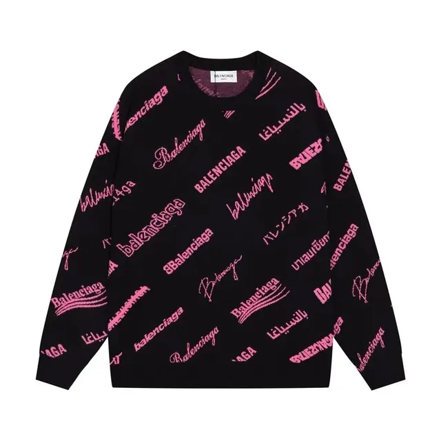 Balenciaga Logo Knit Sweater All-Over Logo Print