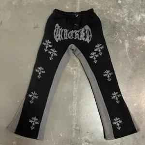 Amiri Cross-Embroidered Joggers Black with Grey Side Panels