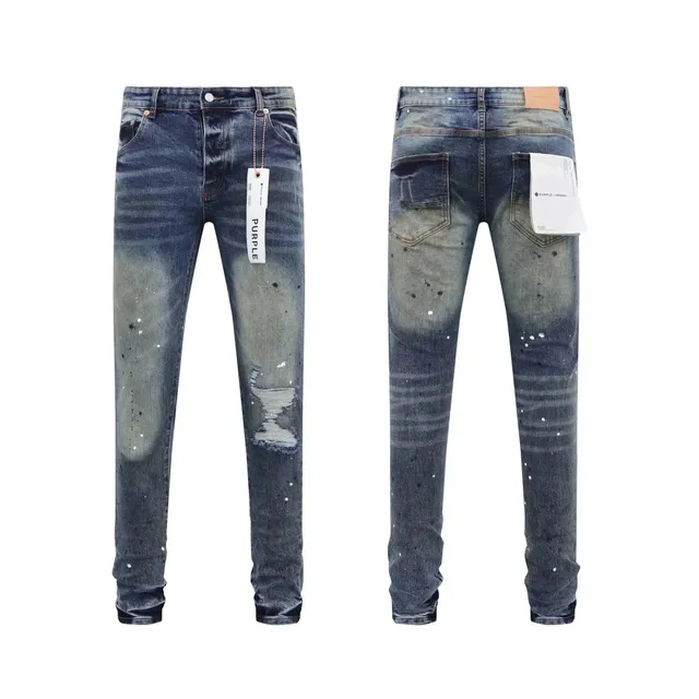 Purple Brand Slim Fit Jeans Distressed Paint-Splatter