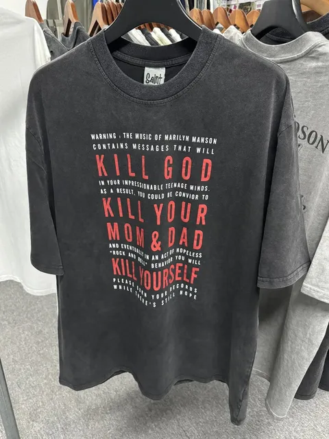 Saint Laurent Graphic Tee Marilyn Manson Warning Print