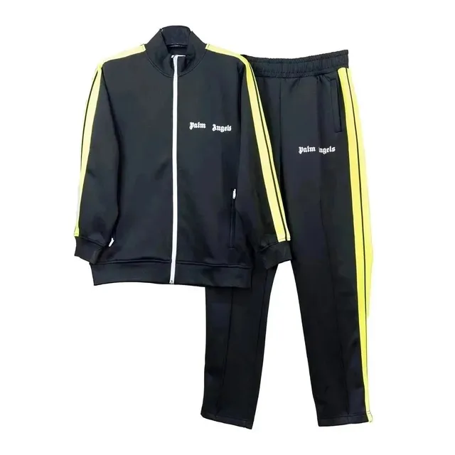 Palm Angels Track Suit Black with Yellow Stripes