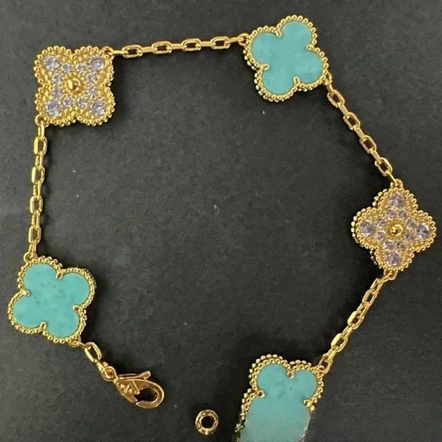 Van Cleef & Arpels Alhambra Bracelet Five Motifs with Turquoise and Diamonds