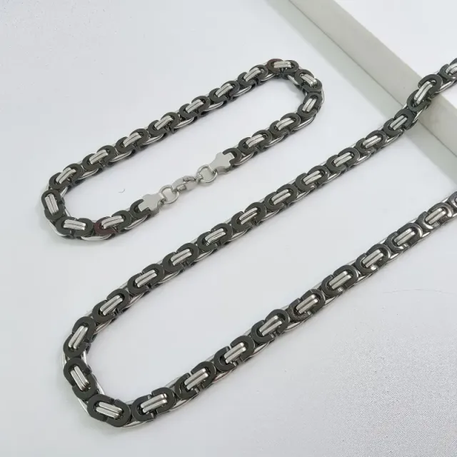 6mm钢间黑色套装 手链23cm+项链55cm