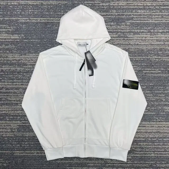 Stone Island Zip-Up Hoodie Solid White