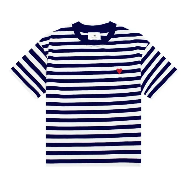 Miu Miu Striped T-Shirt Breton Stripe with Heart Embroidery