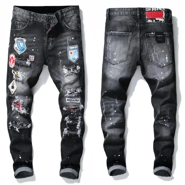 Dsquared2 Distressed Patch Jeans Paint Splatter & Badge Patch