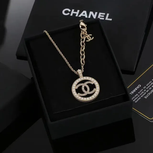 Chanel CC Logo Pendant Necklace Pearl and Crystal Embellished