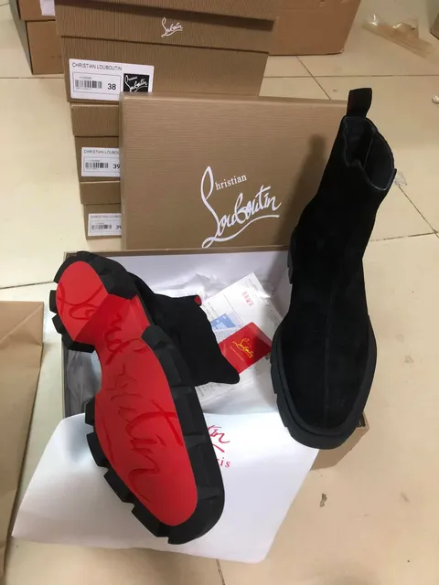Christian Louboutin Sock Boot Black Suede with Red Sole