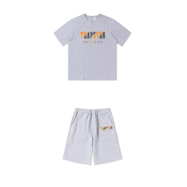 Trapstar Logo Tee and Shorts Set Grey Heather
