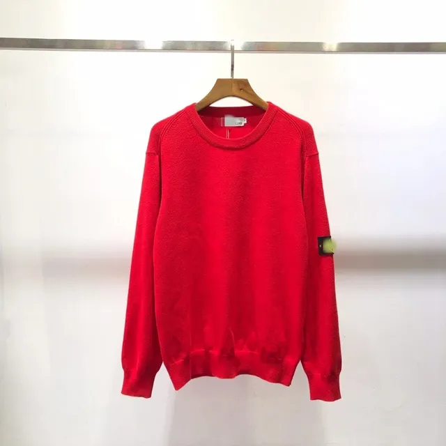 Stone Island Cotton Knit Sweater Solid Red with Compass Patch