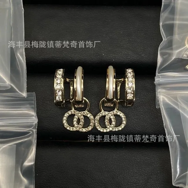 Chanel Double C Hoop Earrings Crystal-Embellished