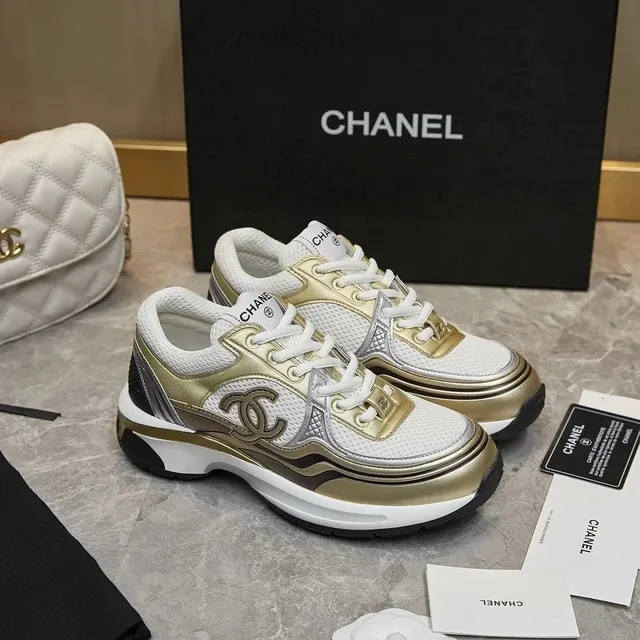 Chanel Trainer Metallic Gold and White