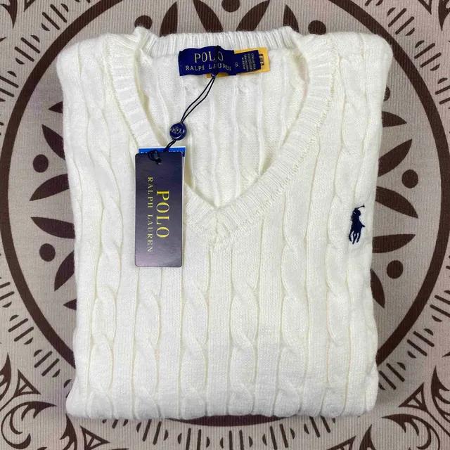 Polo Ralph Lauren Cable Knit V-Neck Sweater Classic Cable