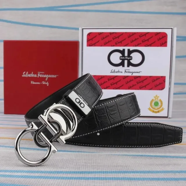Ferragamo Gancini Belt Crocodile-Embossed