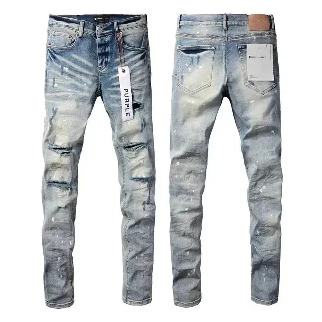 Purple Brand Distressed Slim Fit Jeans Paint-Splatter Wash