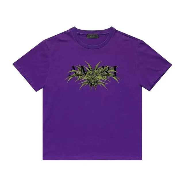 Amiri Cannabis Logo Tee Purple with Green Leaf Print