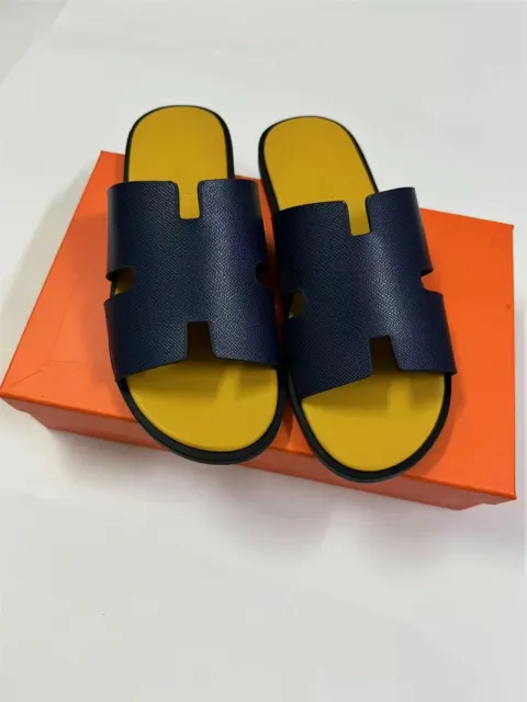 Yellow + dark blue palm print