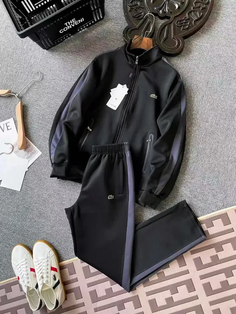 Lacoste Track Suit Black with Grey Panels