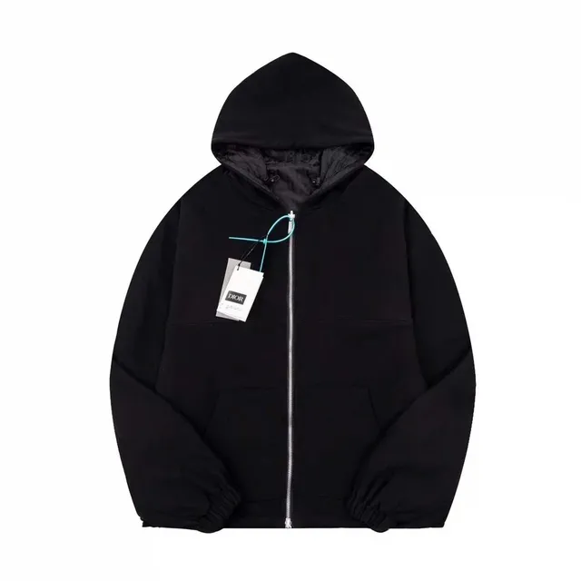 Dior Zip-Up Hooded Jacket Solid Black