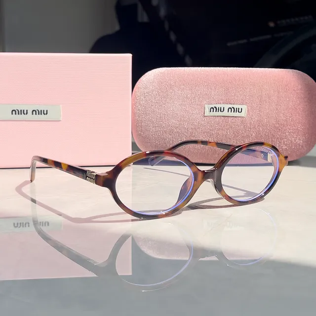 Miu Miu Round Optical Glasses Tortoiseshell Frame with Blue Lens
