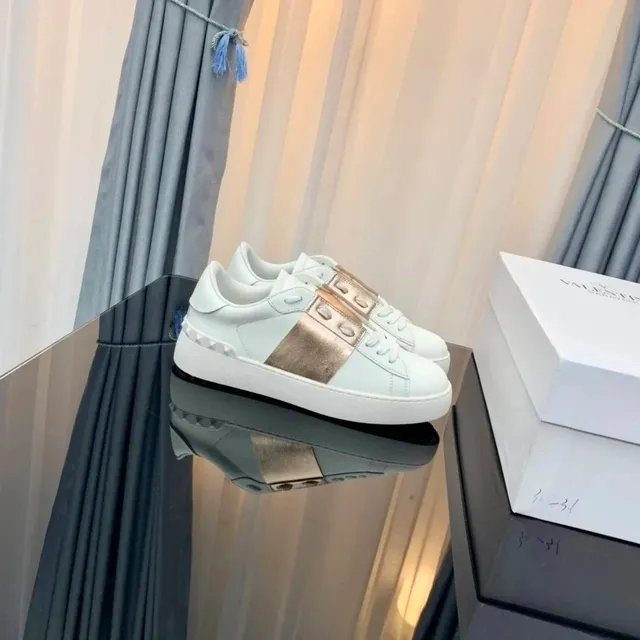 Valentino Rockstud Low White with Gold Stud Strap