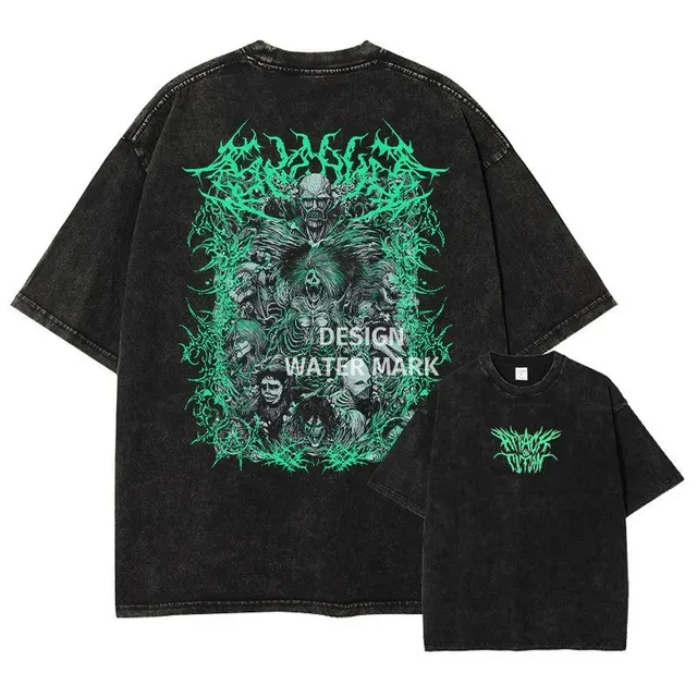 Graphic T-Shirt Acid Wash Black with Neon Green Print