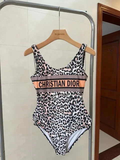 Dior One-Piece Swimsuit Leopard Print with Logo Band