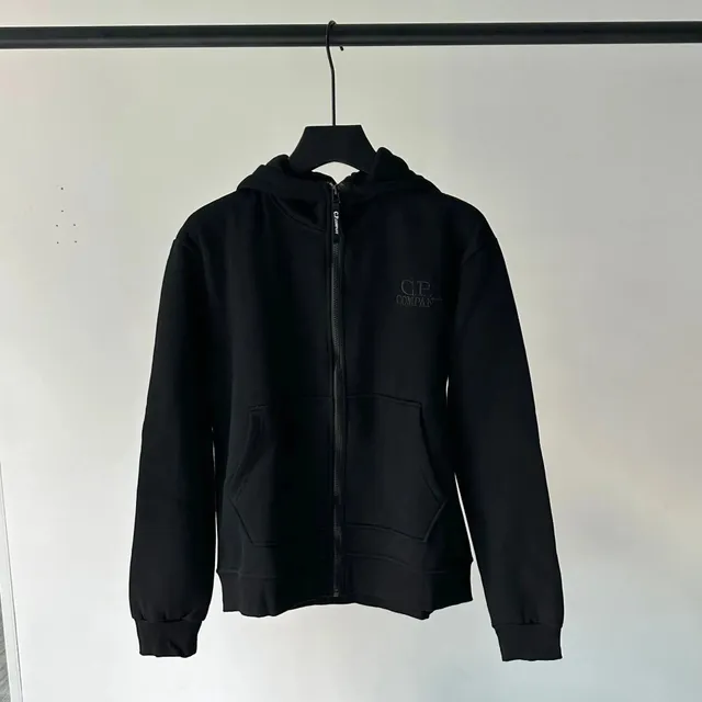 C.P. Company Zip-Up Hoodie Black Logo Embroidery