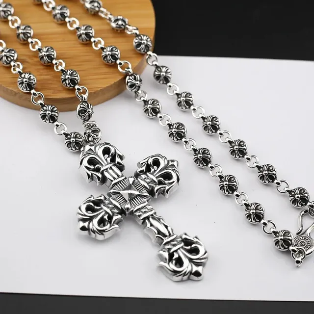 Chrome Hearts Cross Pendant Necklace Fleur-de-Lis Chain