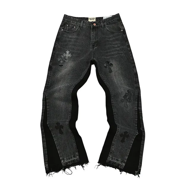 Chrome Hearts Cross Patch Jeans Black Distressed