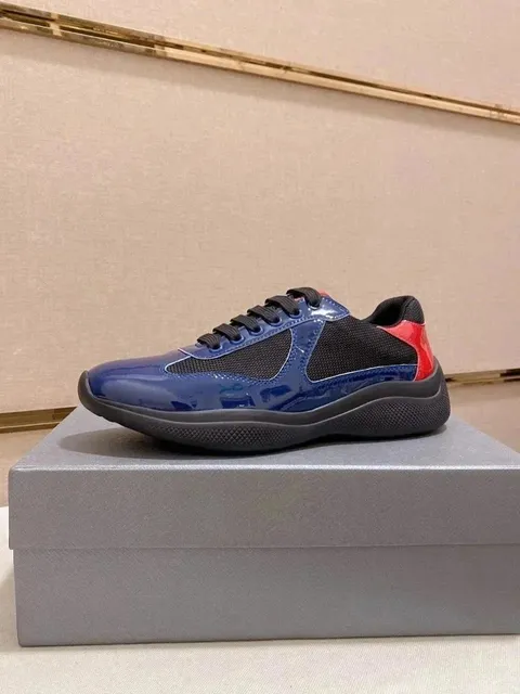 Prada Linea Rossa Trainer Navy Patent with Red Accent