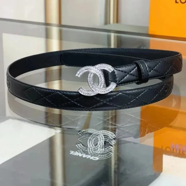 Chanel Quilted Leather Belt Crystal CC Buckle
