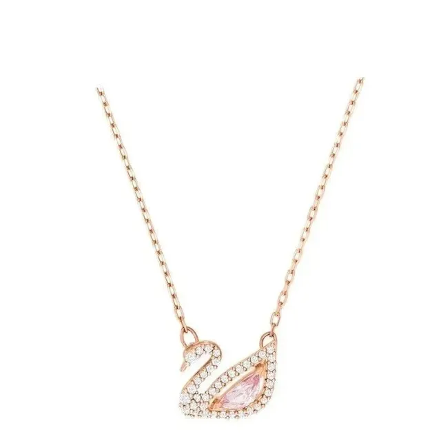Swarovski Swan Pendant Rose Gold Tone with Pink Crystal