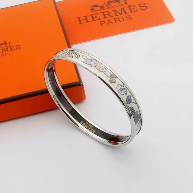 Hermès Clic H Bracelet Enamel Rabbit and Floral Motif