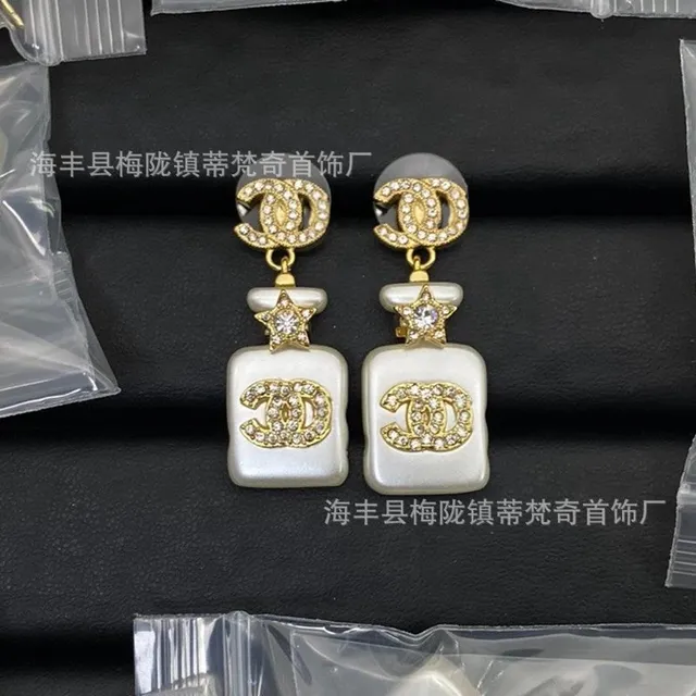Chanel CC Perfume Bottle Earrings Crystal-Embellished